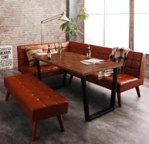 スーパSALE10倍＆4時間限定10％OFF ダイニングセット（テーブル&ソファ ベンチ） 古木風 ヴィンテージ アメリカンスタイル リビングダイニング 5人 4点セット(テーブル+ソファ1脚+アームソファ1脚+ベンチ1脚) 左アーム W120 組立設置付