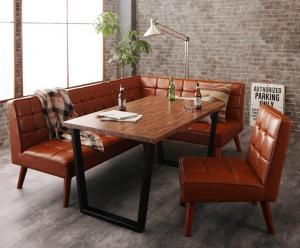 スーパSALE10倍＆4時間限定10％OFF ダイニングセット（テーブル&ソファ チェア） 古木風 ヴィンテージ アメリカンスタイル リビングダイニング 4人 4点セット(テーブル+ソファ1脚+アームソファ1脚+チェア1脚) 右アーム W120 組立設置付