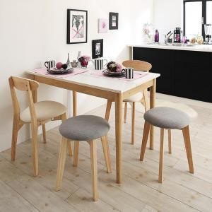 スーパSALE10倍＆4時間限定10％OFF ダイニングセット（テーブル&チェア スツール） カワイイテイスト ダイニング 4人 5点セット(テーブル+チェア2脚＋スツール2脚) W115 組立設置付