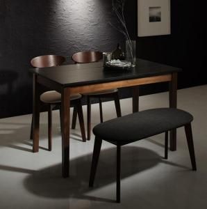 スーパSALE10倍＆4時間限定10％OFF ダイニングセット（テーブル&チェア ベンチ） モダンデザイン ダイニング 4人 4点セット(テーブル+チェア2脚+ベンチ1脚) ブラック×ウォールナット W115 組立設置付