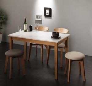スーパSALE10倍＆4時間限定10％OFF ダイニングセット（テーブル&チェア スツール） モダンデザイン ダイニング 4人 5点セット(テーブル+チェア2脚＋スツール2脚) ホワイト×ナチュラル W115 組立設置付