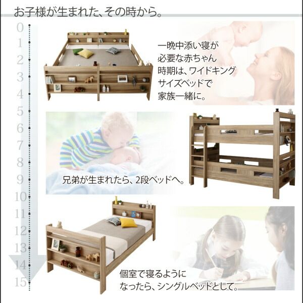 スーパSALE10倍＆4時間限定10％OFF 2段ベッドにもなるワイドキングサイズベッド 薄型抗菌国産ポケットコイルマットレス付き スタンダード ワイドK200 組立設置付