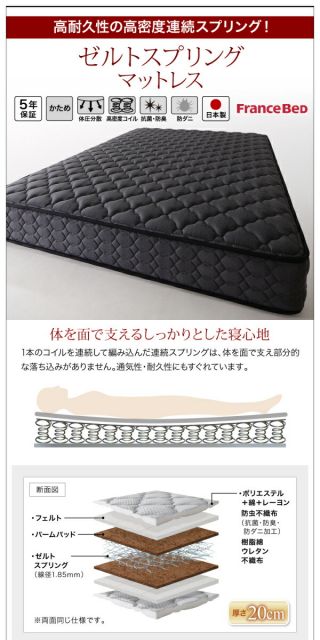 スーパSALE10倍＆4時間限定10％OFF 収納付きベッド シングルベッド セミダブルベッド 収納 収納付き 収納ベッド 大容量 収納ボックス 布団 敷き布団 ゼルトスプリングマットレス付き 縦開き ワイドK200 組立設置付