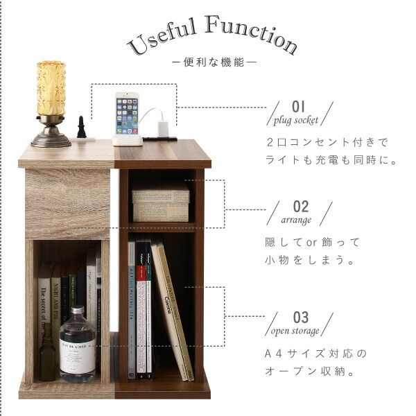 スーパSALE10倍＆4時間限定10％OFF コンセント・収納付きナイトテーブル オープンタイプ W20 組立設置付