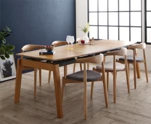 スーパSALE10倍＆4時間限定10％OFF オーク材・ウォールナット材 北欧伸縮式ダイニング 6人 7点セット(テーブル+チェア6脚) W140-240 組立設置付