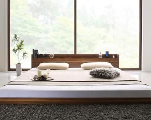棚・コンセント付き大型フロアベッド スタンダードボンネルコイルマットレス付き セミダブル 組立設置付