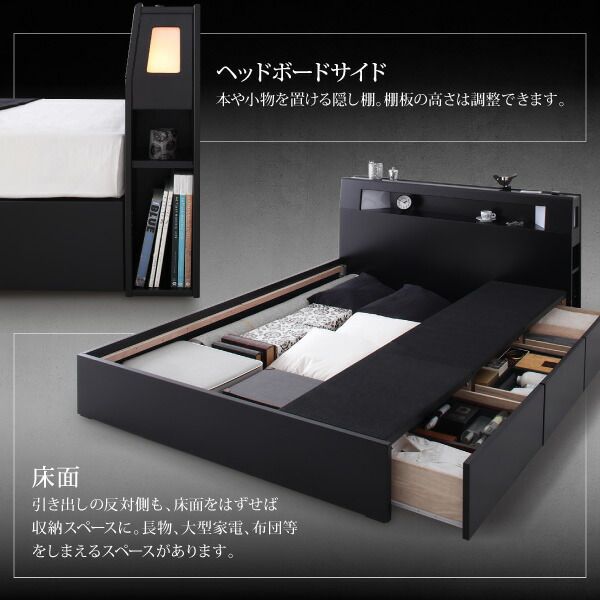 ブラックモダンベッド   ボンネルコイルマットレスセット ダブル 組立設置付