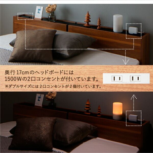 スーパSALE10倍＆4時間限定10％OFF 棚・コンセント付き収納ベッド プレミアムポケットコイルマットレス付き シングル 組立設置付