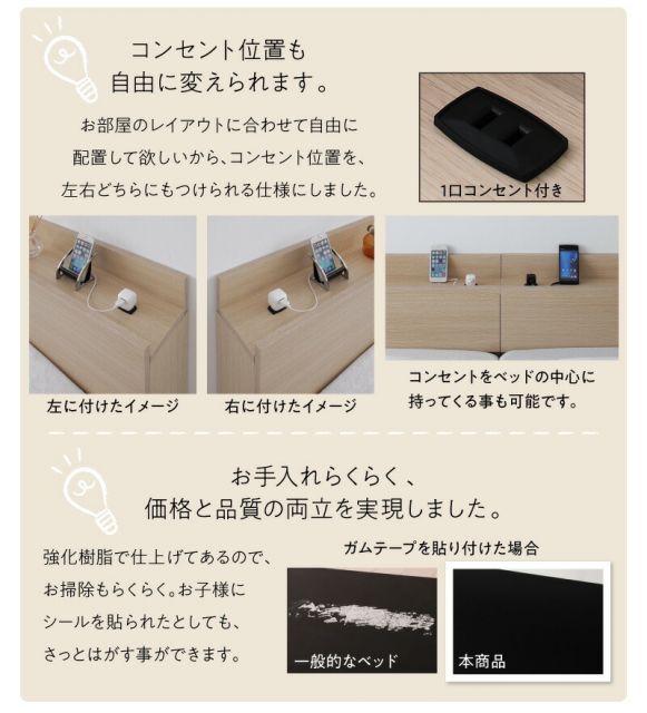 スーパSALE10倍＆4時間限定10％OFF ベッド ローベッド 棚付き ベッドフレーム マットレス付き フロア コンセント付き ファミリー ウォールナット ホワイト ブラック ブラウン スタンダードポケットコイルマットレス付き ワイドK240(SD×2) 組立設置付