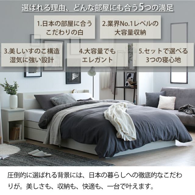 ベッド 白 収納付き 白い 白色 ホワイト おしゃれ 可愛い かわいい 収納 収納ベッド 宮付 棚コンセント付き セミダブルベッド シングル セミダブル ダブル ベット シングルベッド ダブルベッド ベッドフレームのみ 組立設置