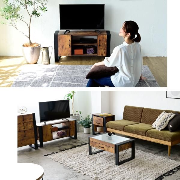 スーパSALE10倍＆4時間限定10％OFF テレビ台 32型 対応 ヴィンテージ 風 幅 90cm ブルックリン インダストリアル アイアン レコーダー収納 木製 脚付き 扉付き 棚付き ひとり暮らし MI