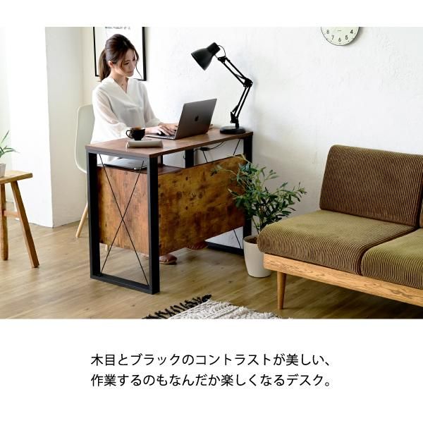 スーパSALE10倍＆4時間限定10％OFF パソコンデスク 収納 デスク ビンテージ 風 幅90 引き出し おしゃれ テレワーク ブルックリン A4 ファイル収納 在宅勤務 リモートワーク 一人暮らし MI