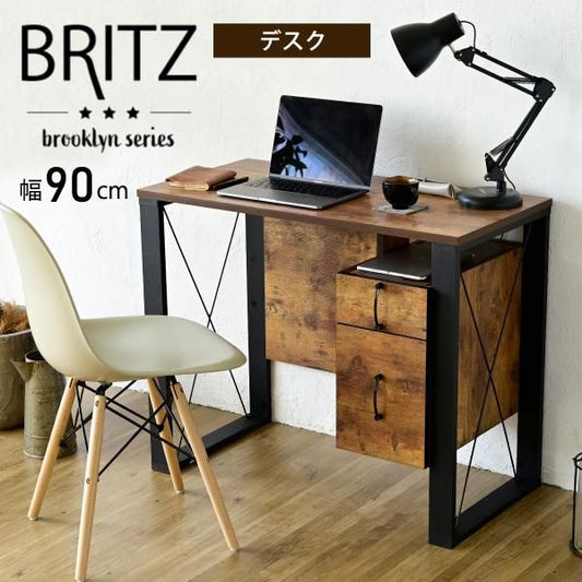 スーパSALE10倍＆4時間限定10％OFF パソコンデスク 収納 デスク ビンテージ 風 幅90 引き出し おしゃれ テレワーク ブルックリン A4 ファイル収納 在宅勤務 リモートワーク 一人暮らし MI