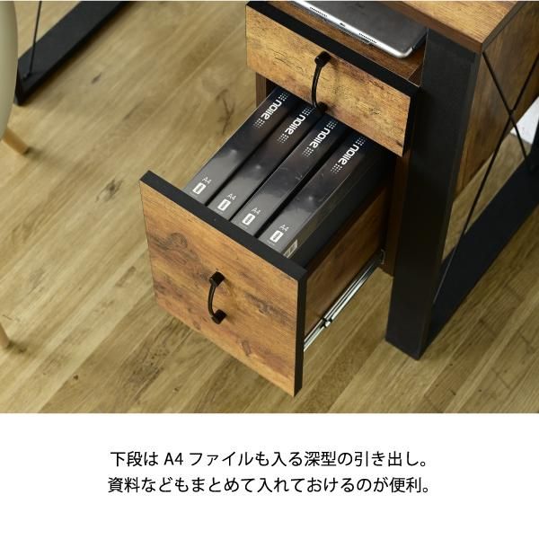 スーパSALE10倍＆4時間限定10％OFF パソコンデスク 収納 デスク ビンテージ 風 幅90 引き出し おしゃれ テレワーク ブルックリン A4 ファイル収納 在宅勤務 リモートワーク 一人暮らし MI