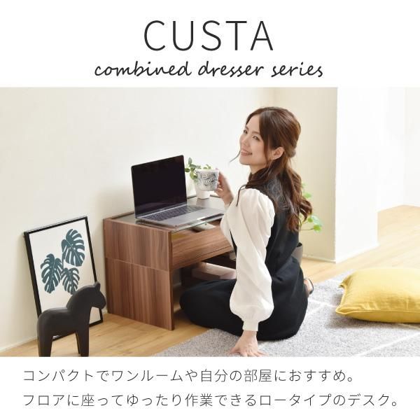 スーパSALE10倍＆4時間限定10％OFF ガラスデスク 幅60 奥行35.5 高さ39.5 ガラス天板 ガラステーブル 引き出し ロータイプ ローデスク ローテーブル ドレッサー 兼 デスク 本棚付き MI デスク 文机