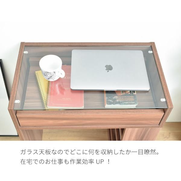 スーパSALE10倍＆4時間限定10％OFF ガラスデスク 幅60 奥行35.5 高さ39.5 ガラス天板 ガラステーブル 引き出し ロータイプ ローデスク ローテーブル ドレッサー 兼 デスク 本棚付き MI デスク 文机