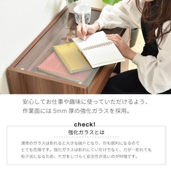 スーパSALE10倍＆4時間限定10％OFF ガラスデスク 幅60 奥行35.5 高さ39.5 ガラス天板 ガラステーブル 引き出し ロータイプ ローデスク ローテーブル ドレッサー 兼 デスク 本棚付き MI デスク 文机