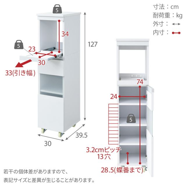 3%OFFクーポン有  キッチン 隙間収納 ラック 幅30 高さ127 奥行40 スリム キャスター コンセント 家電ラック スリム 食器棚 家電収納 キッチン収納 隙間ラック