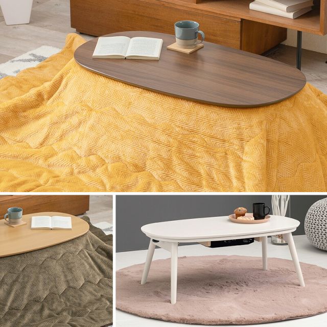 折りたたみオーバルこたつ (90x50cm) 選べる掛け布団　（こたつ セット こたつ掛け布団 楕円 こたつテーブル）