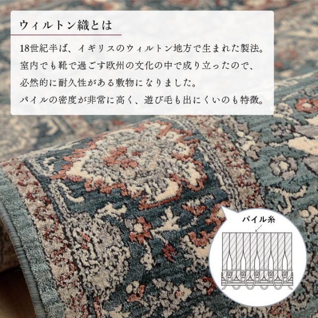 玄関 マット トルコ製 ウィルトン 織り クラシカル柄 上品 繊細 立体感 超高目付 肌触り柔らか 抗菌防臭 消臭 丈夫 へたりにくい 1年中 ソファー前用 ベッドサイド用 約60×95cm