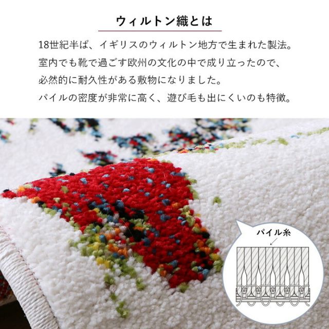 玄関 マット トルコ製 ウィルトン 織り 花柄 ボタニカル柄 上品 抗菌防臭 消臭 丈夫 へたりにくい ソファー前用 ベッドサイド用 約50×80cm