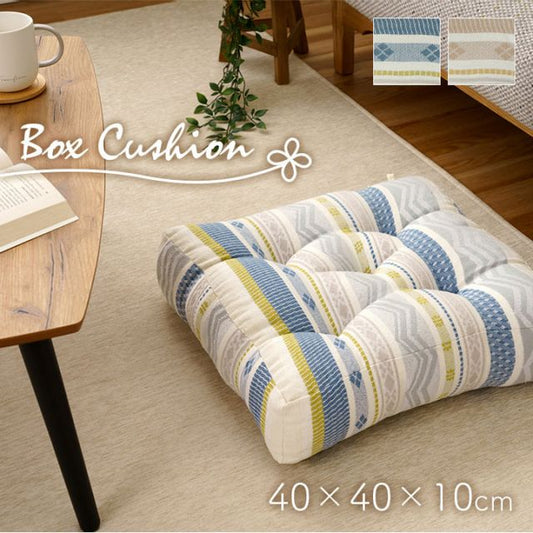 スーパSALE10倍＆4時間限定10％OFF クッション シート ボックス 幾何学模様 洗える ベージュ 約40×40cm