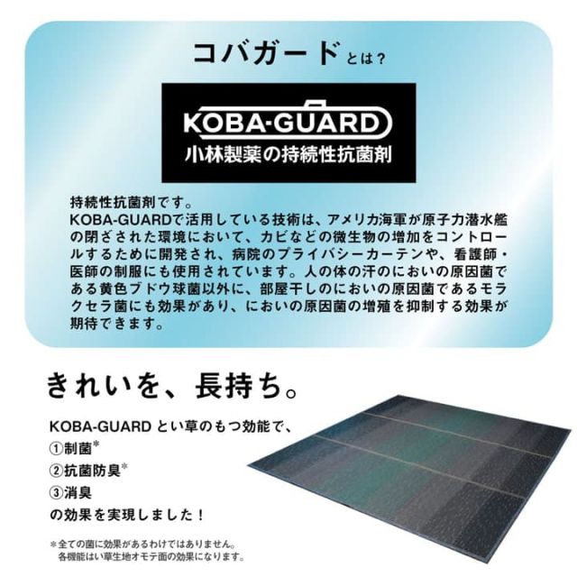 ラグ マット 小林製薬 持続性抗菌剤 KOBA-GUARD 制菌 抗菌防臭  滑り止め ウレタン 不織布 夏 い草 グラデーション 約60×180cm