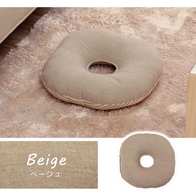 スーパSALE10倍＆4時間限定10％OFF クッション 円形 円座 穴あき 日本製 オーガニックコットン 綿100% 無地 洗える 約35cm丸