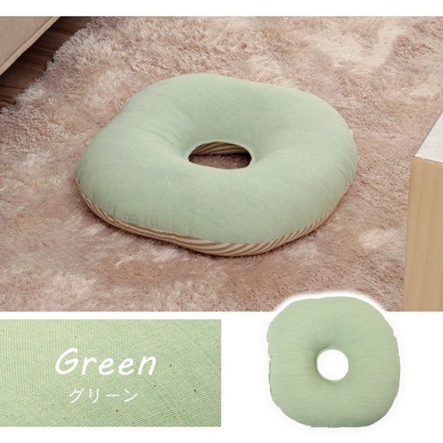 スーパSALE10倍＆4時間限定10％OFF クッション 円形 円座 穴あき 日本製 オーガニックコットン 綿100% 無地 洗える 約35cm丸