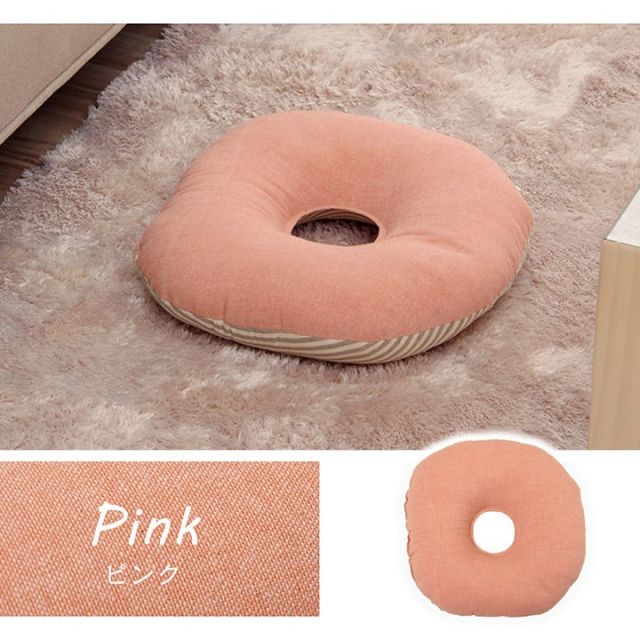 スーパSALE10倍＆4時間限定10％OFF クッション 円形 円座 穴あき 日本製 オーガニックコットン 綿100% 無地 洗える 約35cm丸