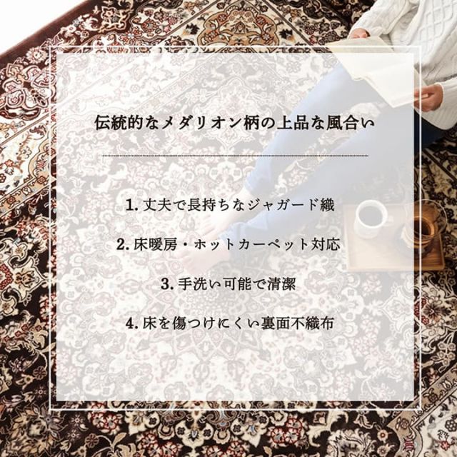 スーパSALE10倍＆4時間限定10％OFF ラグ 正方形 オールシーズン 洗える 軽い コンパクト メダリオン柄 約200×200cm ホットカーペット対応