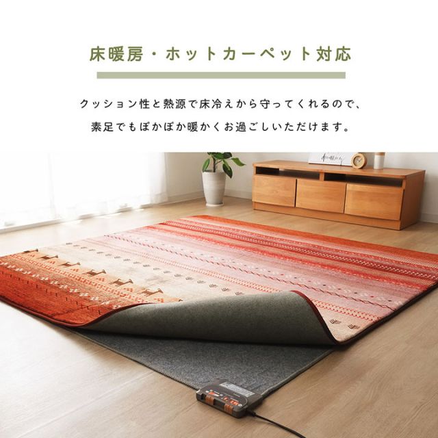 スーパSALE10倍＆4時間限定10％OFF ラグ 長方形 大判 洗える ギャベ オレンジ 約220×320cm ホットカーペット対応