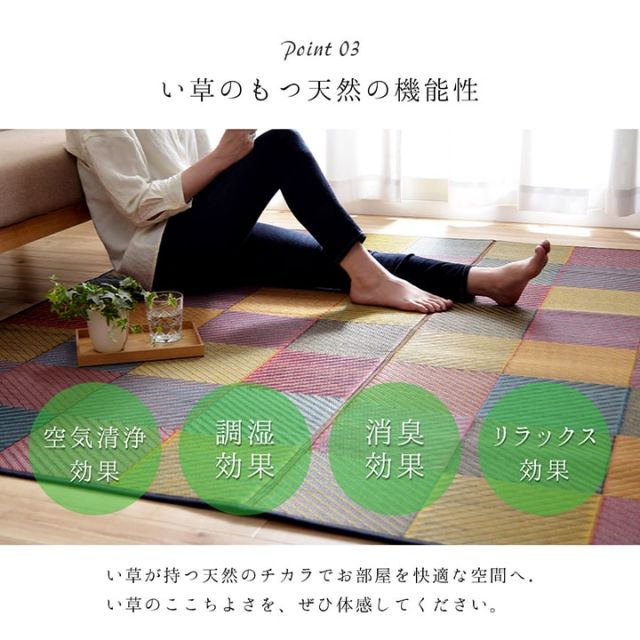 ラグ 純国産 国産 日本製 い草 抗菌防臭 自然素材 モダン 『DXカラフルブロック』 約191×191cm