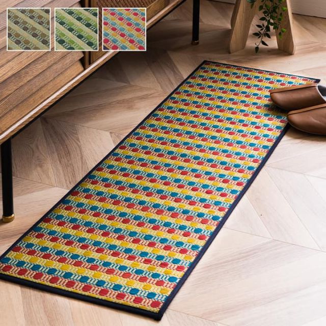 キッチンマット 240 い草ドット柄 マルチ 『ドロップ』 約80×240cm （裏面:滑りにくい加工）