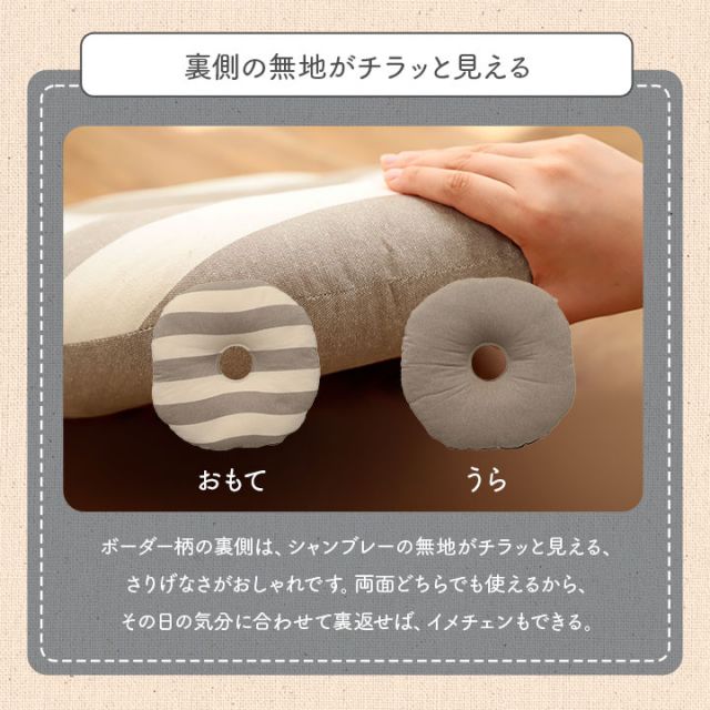 クッション 円形 円座 穴あき 日本製 オーガニックコットン 綿100% ボーダー 洗える 約35cm丸