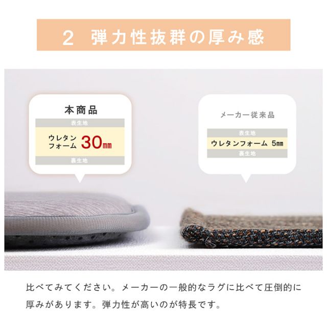 ラグ 長方形 冷たい 冷感 滑りにくい 防音 ボリューム 厚い へたりにくい シンプル 無地 約3畳 約180×240cm