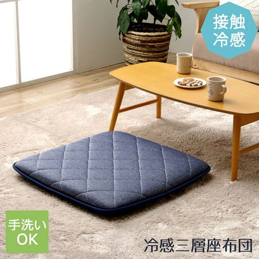 スーパSALE10倍＆4時間限定10％OFF クッション 座布団 冷感 ひんやり ペット あぐら 三層 キルティング 洗える 約65×65cm