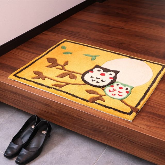 スーパSALE10倍＆4時間限定10％OFF 玄関マット 上り框 へたりにくい 弾力性 約30×90cm ふくろう フクロウ 抗菌防臭