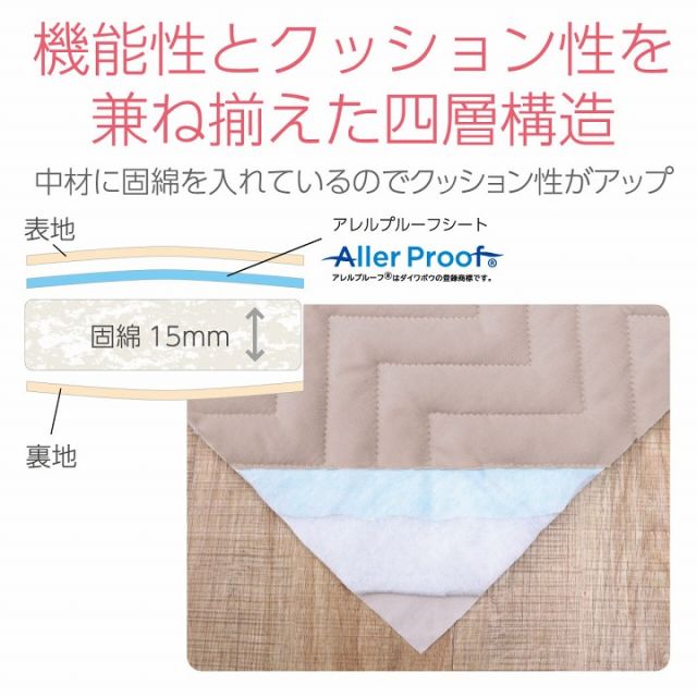 寝具 オールシーズン 快適睡眠 ベッドパッド 洗える アレルプルーフ 抗菌 消臭 アレル物質吸着 洗濯機OK 四隅ゴムバンド付き ズレにくい ダブル 140×200cm