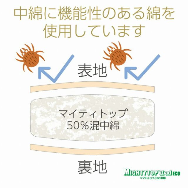 寝具 オールシーズン 快適睡眠 ベッドパッド 洗える 帝人 マイティトップ2 防ダニ 抗菌防臭 洗濯機OK 四隅ゴムバンド付き ズレにくい セミダブル 120×200cm