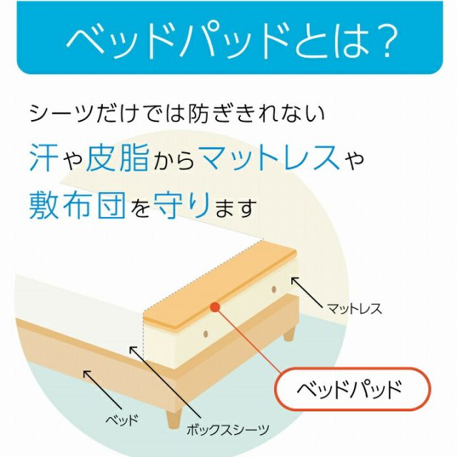 寝具 オールシーズン 快適睡眠 ベッドパッド 防水 ペット 洗える アレルプルーフ 抗菌 消臭 アレル物質吸着 洗濯機OK 四隅ゴムバンド付き ズレにくい シングル 100×200cm