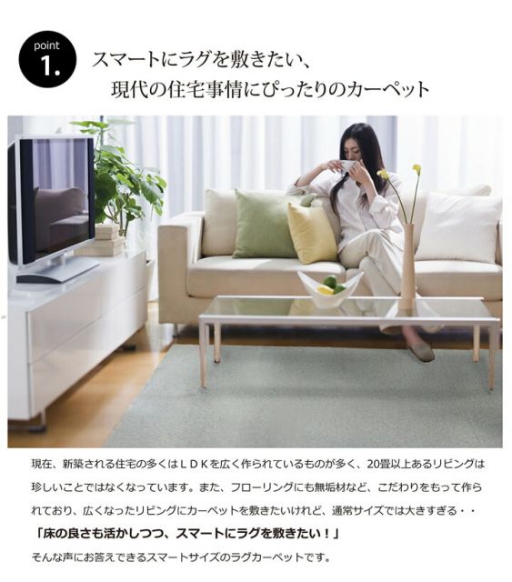 ラグ カーペット 2畳 『アロンジュ』 約140×240cm 裏:すべりにくい加工 （ホットカーペット対応）