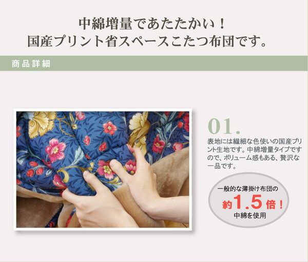 スーパSALE10倍＆4時間限定10％OFF 国内プリント 省スペース こたつ薄掛け単品 『ナターシャNSK増量』 約190×230cm（中綿増量タイプ）