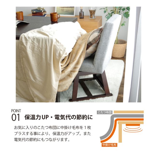 ハイタイプ（高脚）用 こたつ中掛け毛布 洗える 『ハイタイプ中掛（BOX）』 約90×90×65cm ボックスタイプ