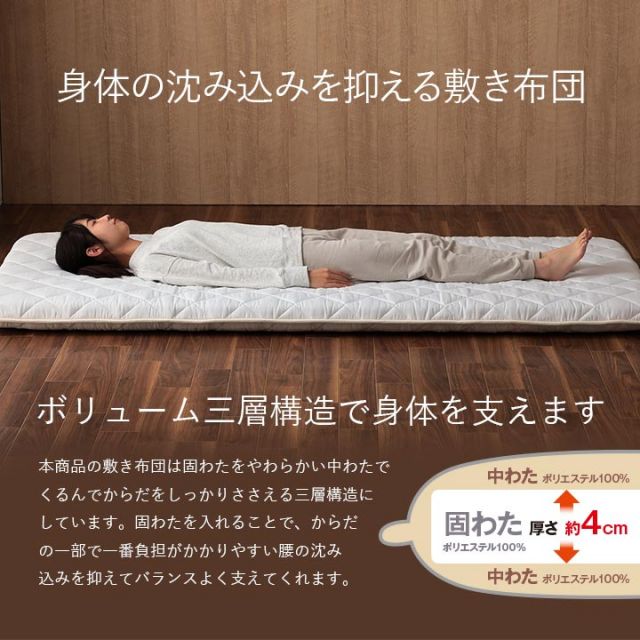 スーパSALE10倍＆4時間限定10％OFF 寝具 マットレス 掛け敷き枕3点セット 快適 便利 三つ折り い草 置き畳 日本製 フローリング 『い草マットレス＆ボリューム布団セット』 シングルサイズ