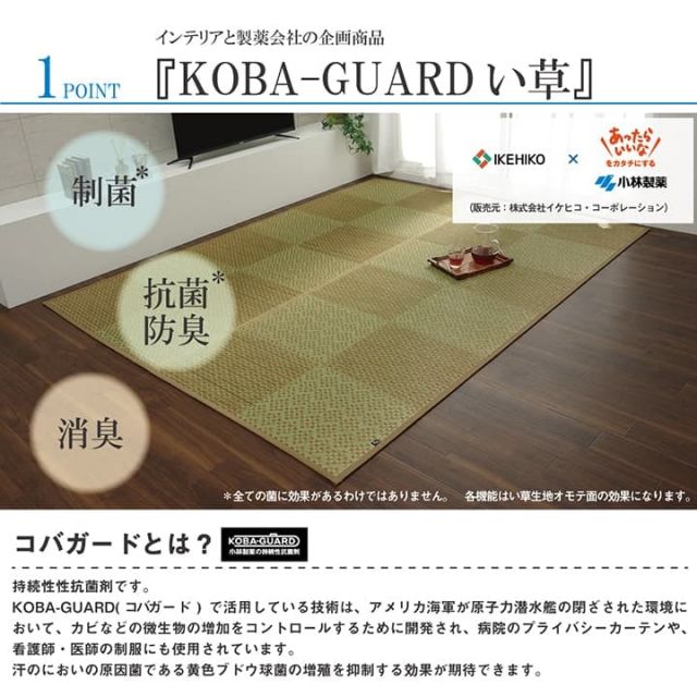 ラグ 国産 純国産 日本製 小林製薬 持続性抗菌剤 KOBA-GUARD 制菌 抗菌防臭  夏 い草 市松 モダン 滑り止め 不織布 約191×250cm