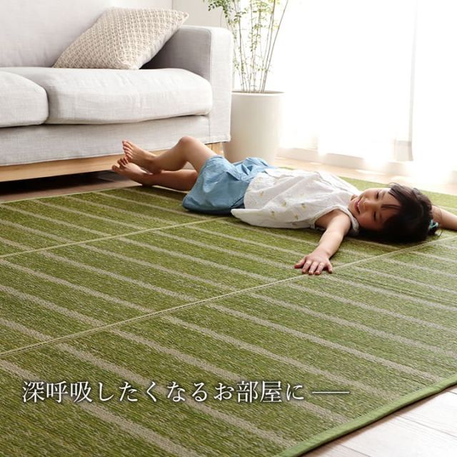 ラグ 正方形 い草 自然素材 シンプル ボーダー 裏面すべり止め付き 滑りにくい 抗菌防臭 約2畳 約180×180cm