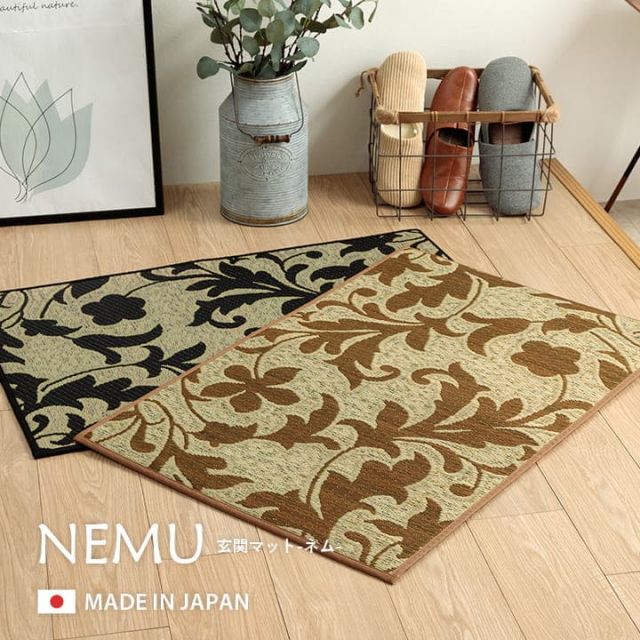 おすすめ　花柄　高級感　玄関マット 室内 おしゃれ　玄関 マット い草ラグ 日本製 抗菌防臭 国産 滑り止めいぐさ　約60×90cm