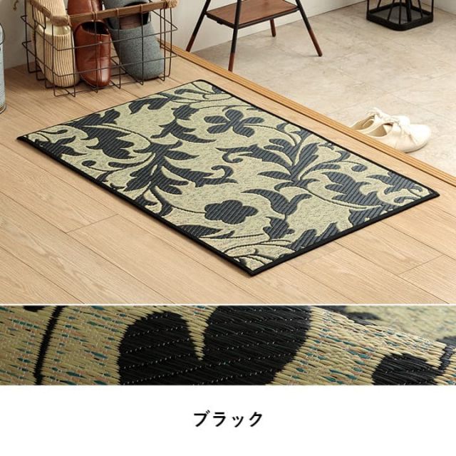 おすすめ　花柄　高級感　玄関マット 室内 おしゃれ　玄関 マット い草ラグ 日本製 抗菌防臭 国産 滑り止めいぐさ　約60×90cm