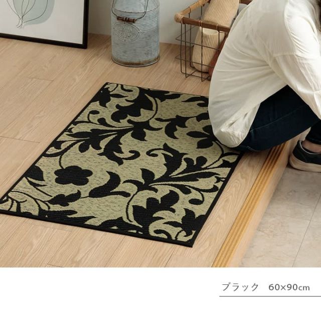 おすすめ　花柄　高級感　玄関マット 室内 おしゃれ　玄関 マット い草ラグ 日本製 抗菌防臭 国産 滑り止めいぐさ　約60×90cm
